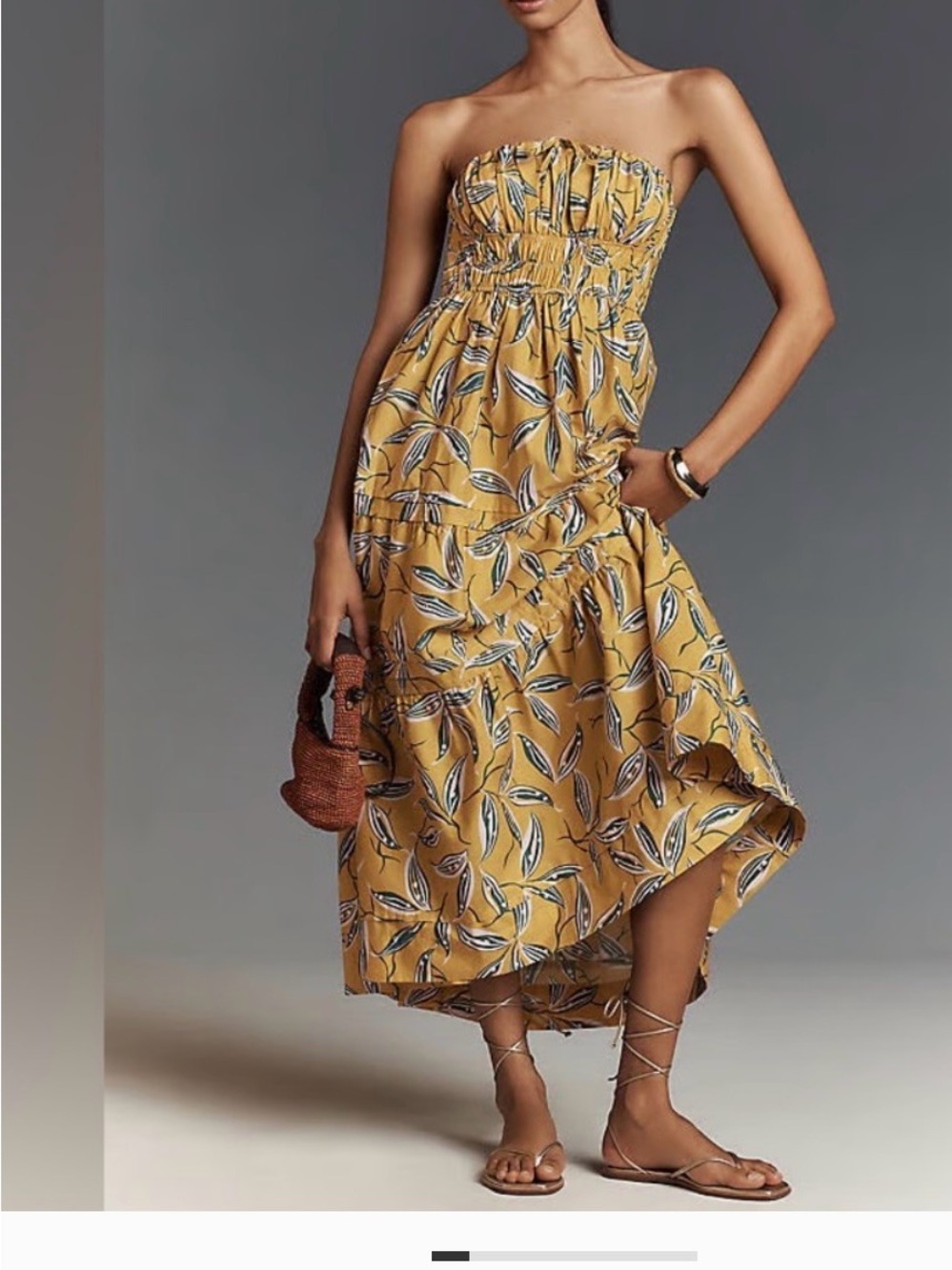 Anthropologie Yellow Floral Tiered Strapless Somerset Summer Maxi Dress - Picture 8 of 8